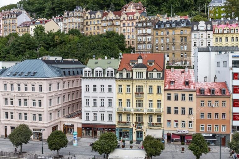 Colorful historic buildings in Karlovy Vary