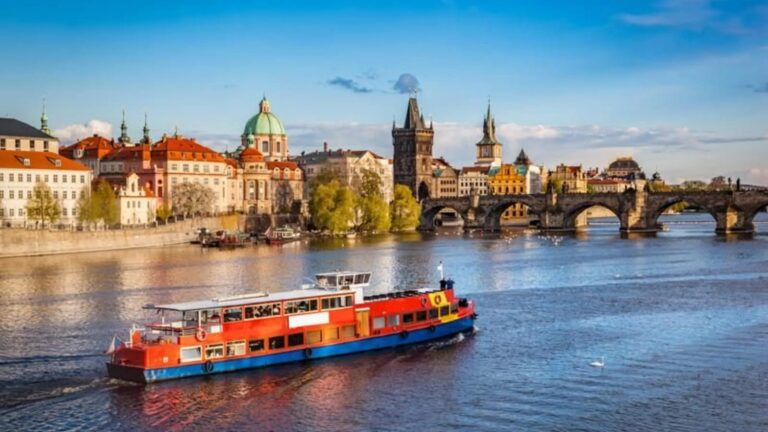 River cruise in Prague with historical architecture in the background