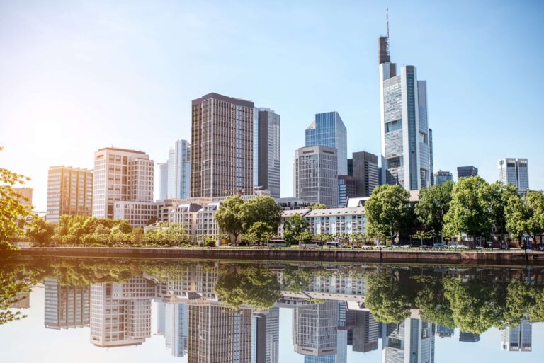 Frankfurt skyline reflecting on the Main River