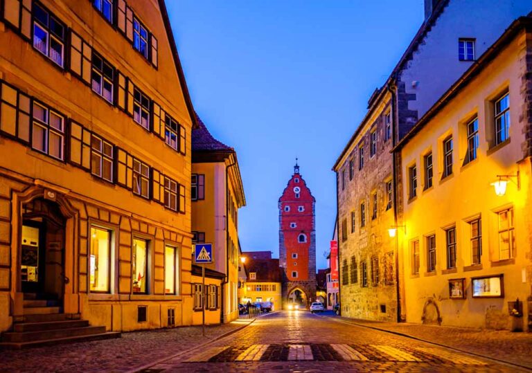 Evening view of a historic street in Dinkelsbühl, Germany