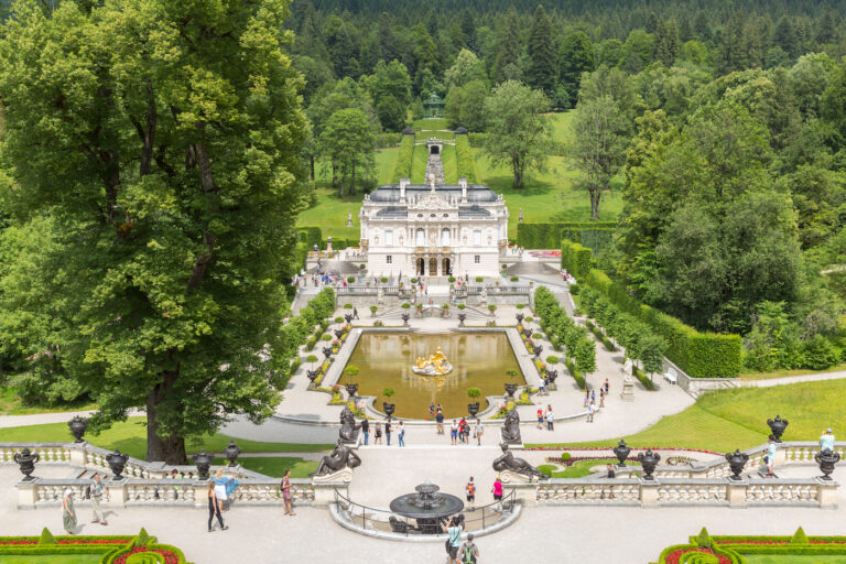 Linderhof Palace with gardens and fountain