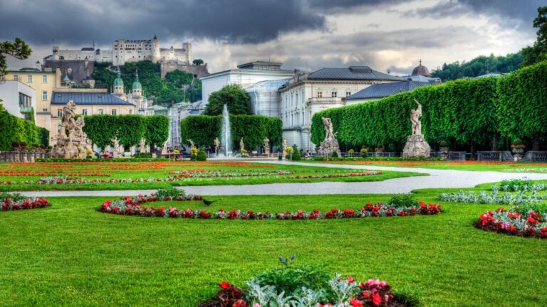 Mirabell Gardens with Hohensalzburg Fortress in the background.