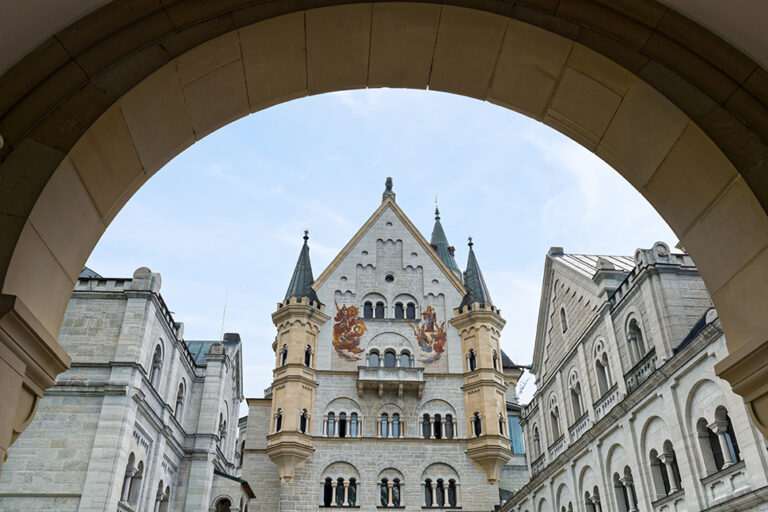 View of Neuschwanstein Castle's Gothic architecture