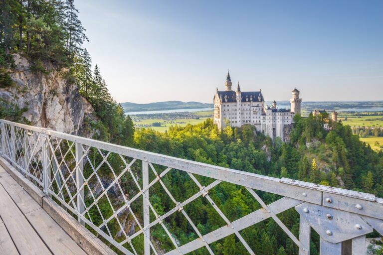 Neuschwanstein Castle viewed from Marienbrücke Bridge in Germany