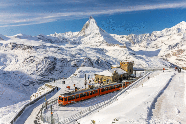 Train at Gornergrat with the Matterhorn in the background