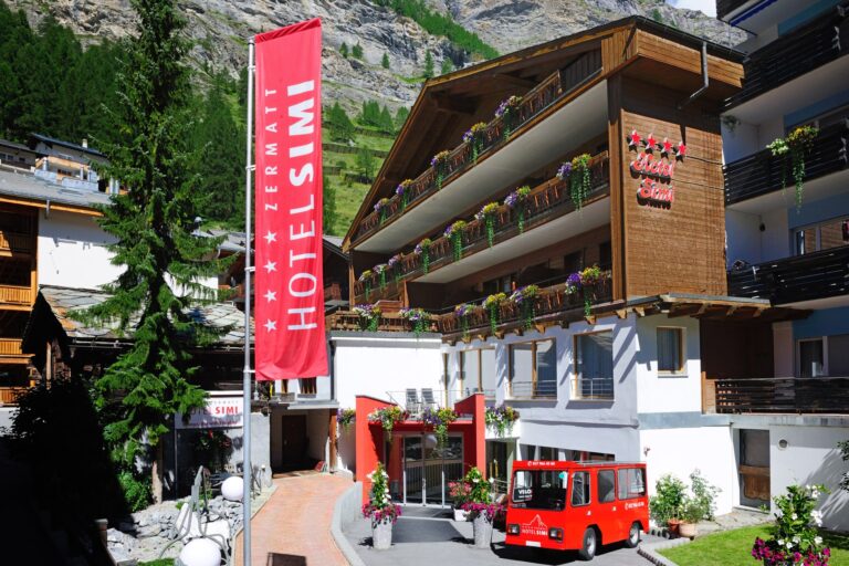 Hotel Simi in Zermatt with mountain backdrop
