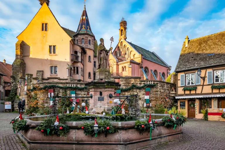Eguisheim village with Christmas decorations and historic architecture