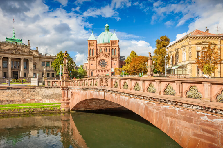 Strasbourg cathedral and bridge in autumn