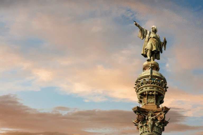 Columbus Monument in Barcelona against a vibrant sky