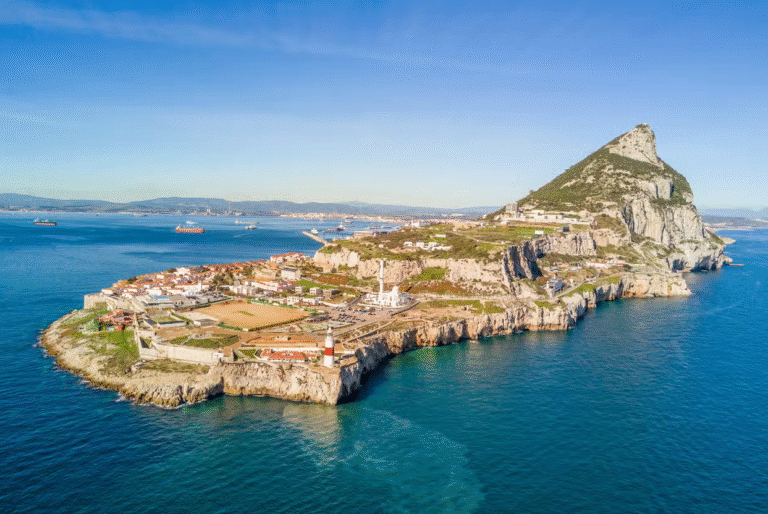 Aerial view of Gibraltar with the Rock of Gibraltar