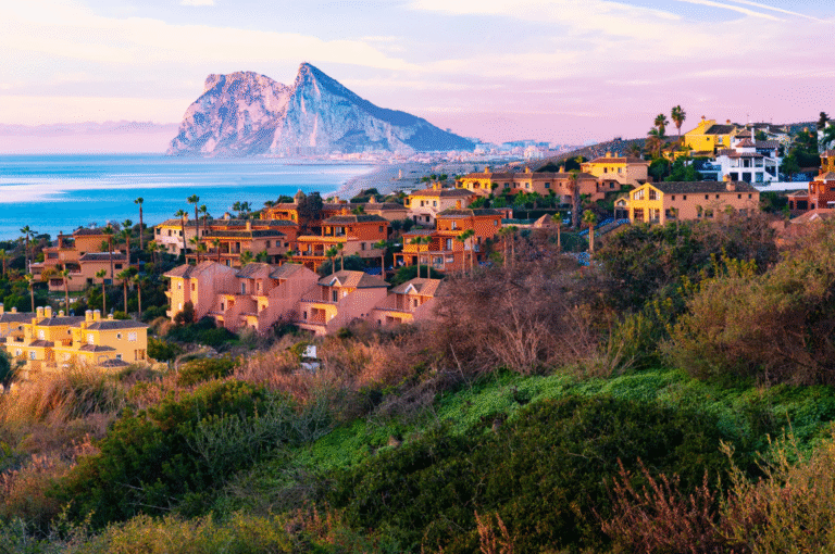 View of the Rock of Gibraltar from a residential area