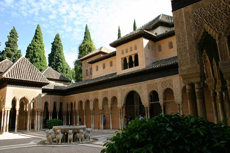Alhambra Palace Court of the Lions in Granada, Spain.