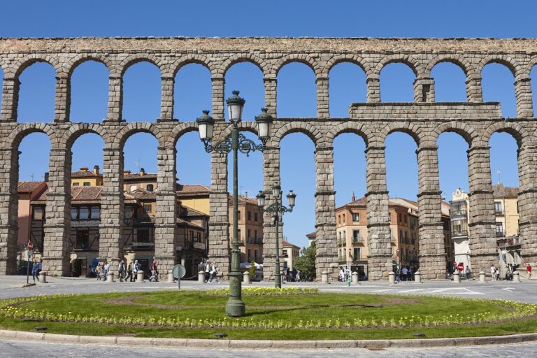 Ancient Roman aqueduct in Segovia, Spain