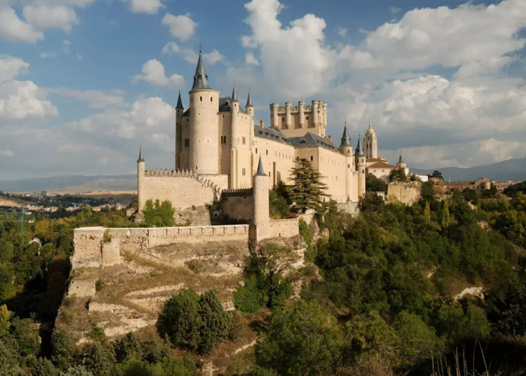 Segovia Castle in Spain with surrounding landscape