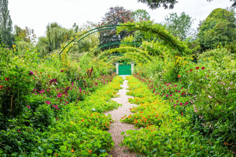 Colorful flower pathway in Giverny garden