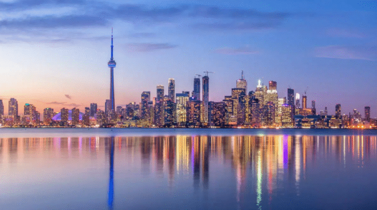 Toronto skyline with CN Tower at dusk