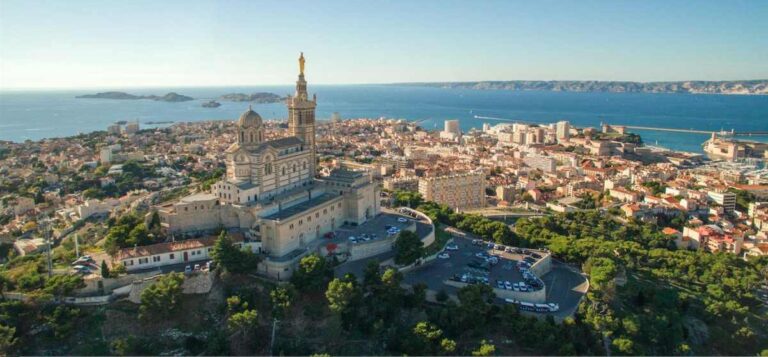 Aerial view of Marseille with Notre-Dame de la Garde Basilica
