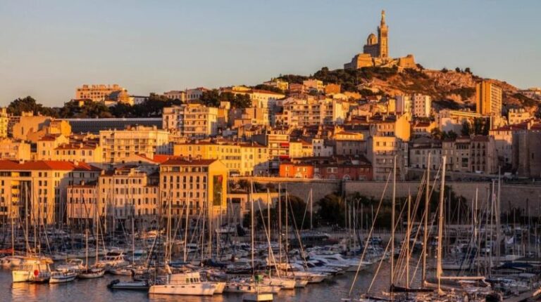 Marseille harbor with Notre-Dame de la Garde Basilica
