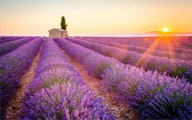 Lavender field in Provence at sunset