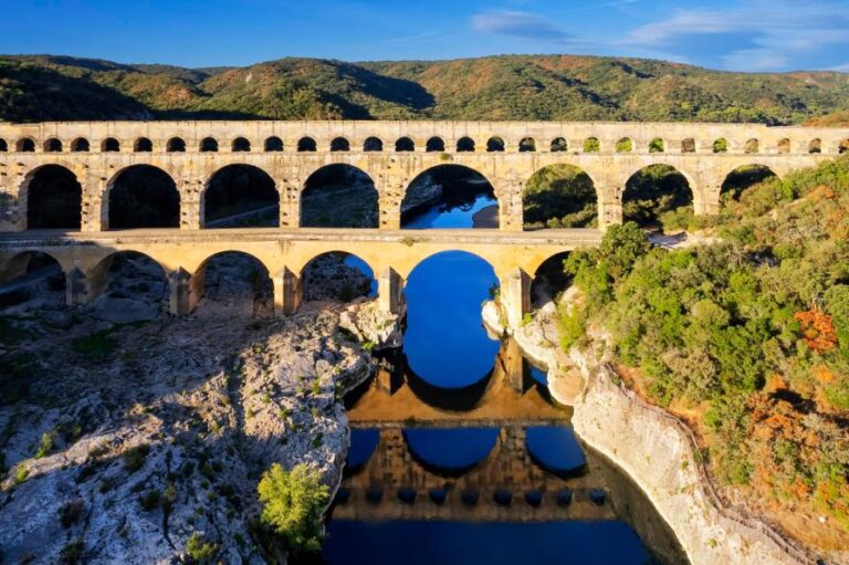 Ancient Roman aqueduct Pont du Gard in France.