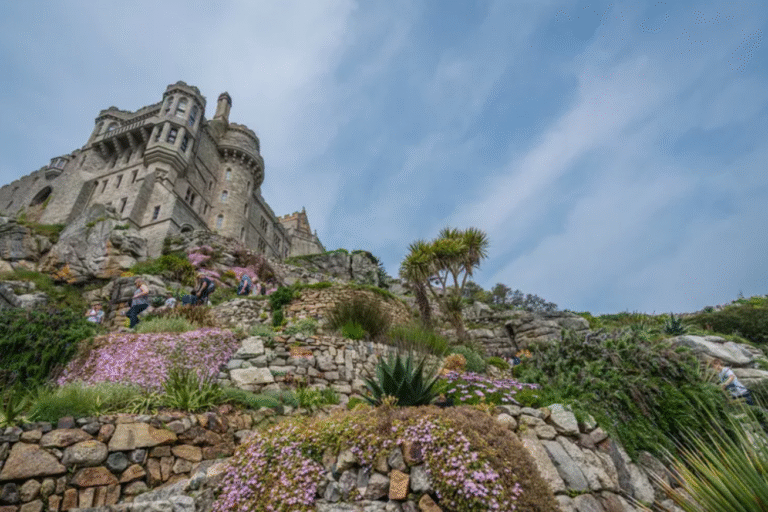 Mont Saint-Michel castle viewed from a garden