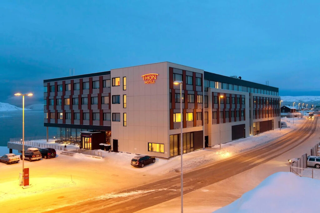 Thon Hotel Kirkenes in snowy winter landscape