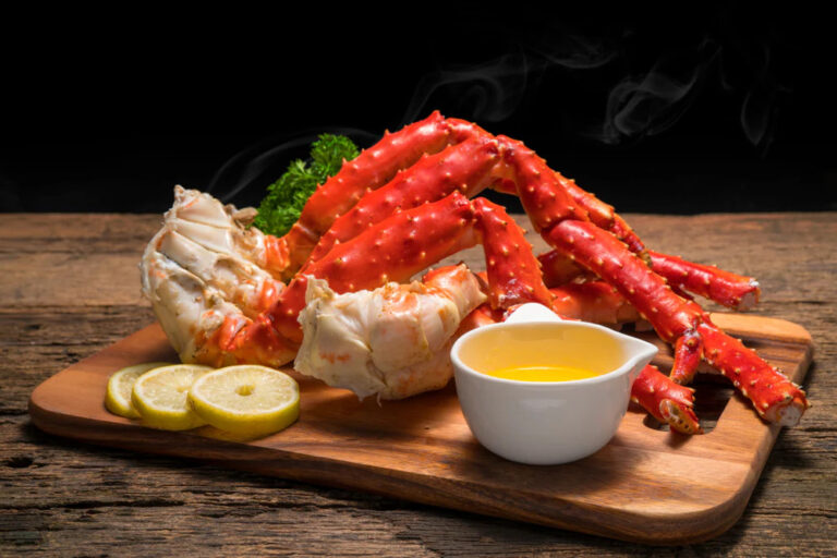 Freshly prepared king crab with lemon and butter