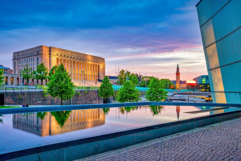 Helsinki Parliament House at sunset