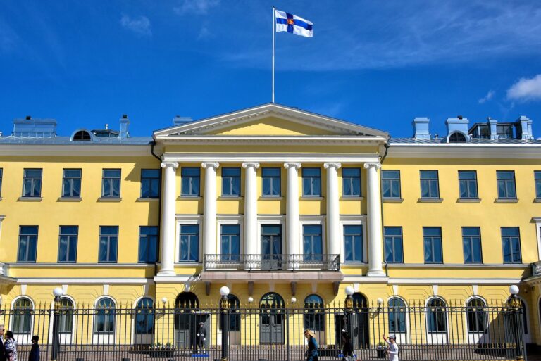 Finnish Presidential Palace with flag