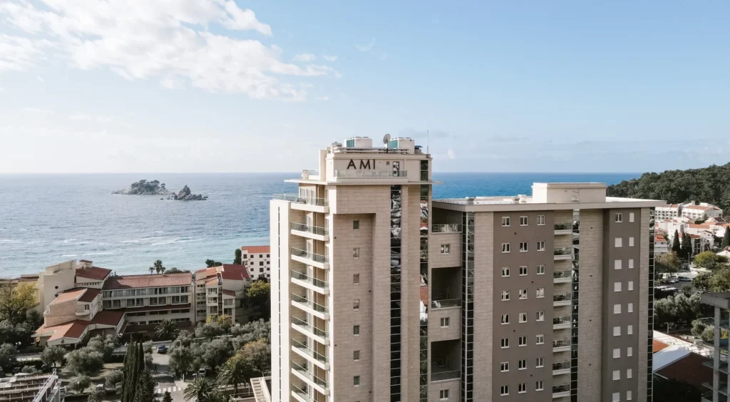 Coastal view of AMI Hotel in Budva, Montenegro