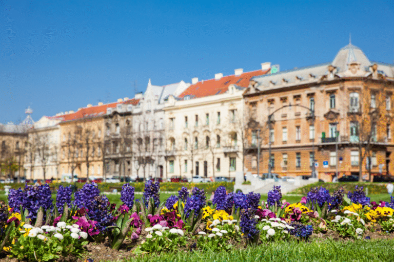 Colorful flower garden in Zagreb city center