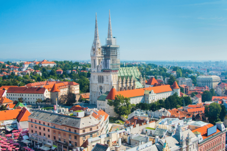 Zagreb Cathedral with cityscape view