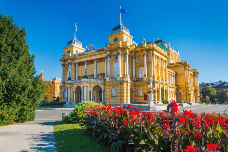 Croatian National Theater in Zagreb with surrounding garden