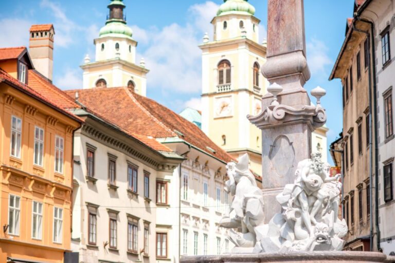 Baroque fountain in a European city square