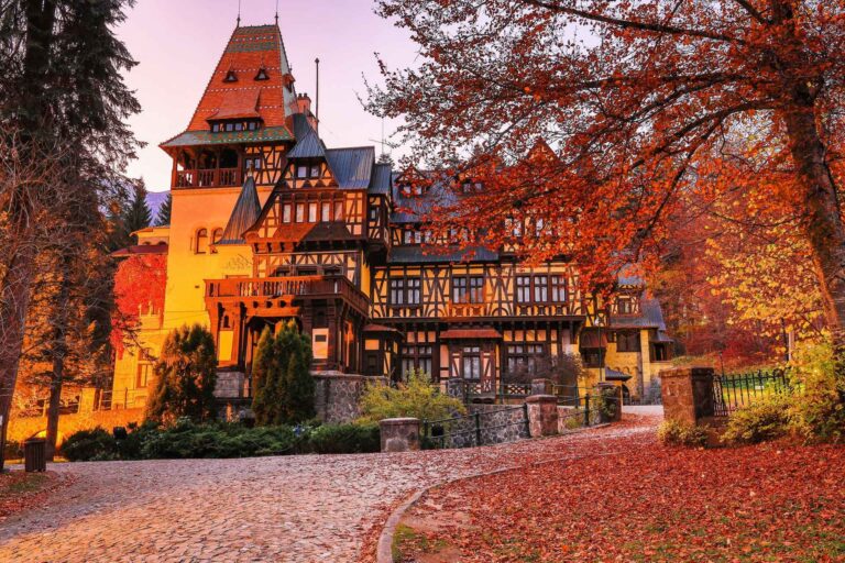 Peles Castle in Romania during autumn