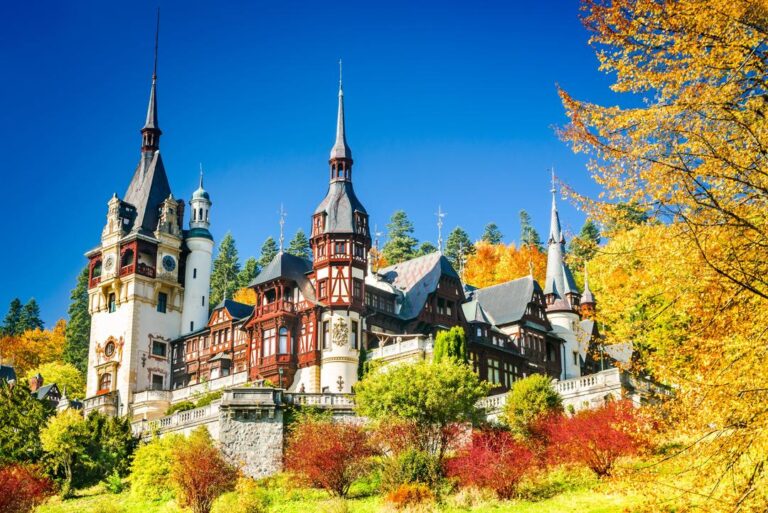 Peles Castle in Romania during autumn