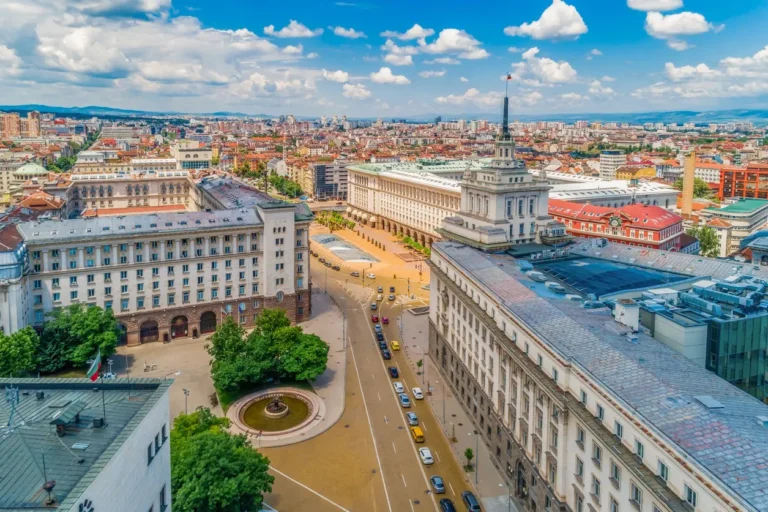 Aerial view of government buildings in Sofia, Bulgaria