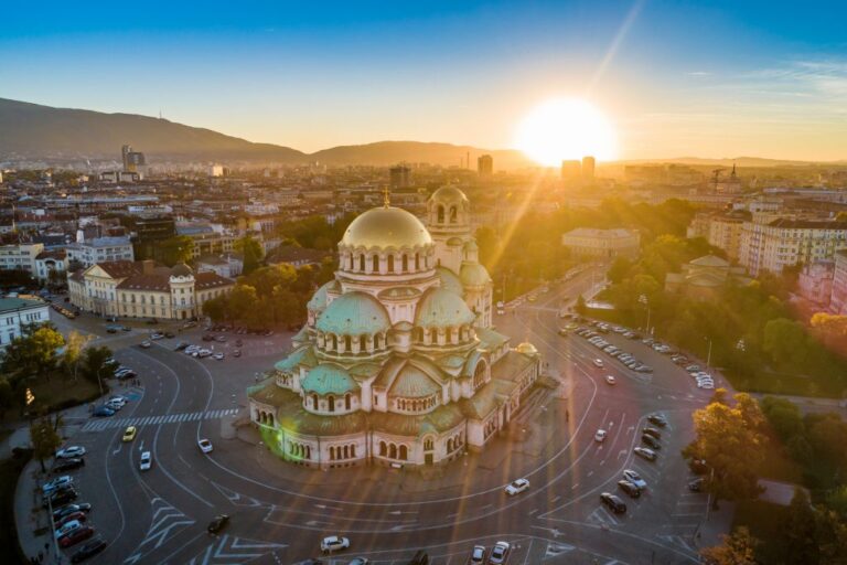 Alexander Nevsky Cathedral in Sofia at sunset