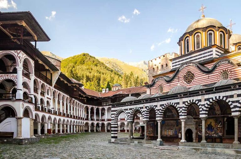 Rila Monastery courtyard and architecture