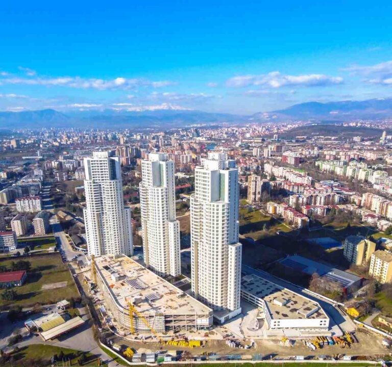 Skyscrapers in Skopje cityscape