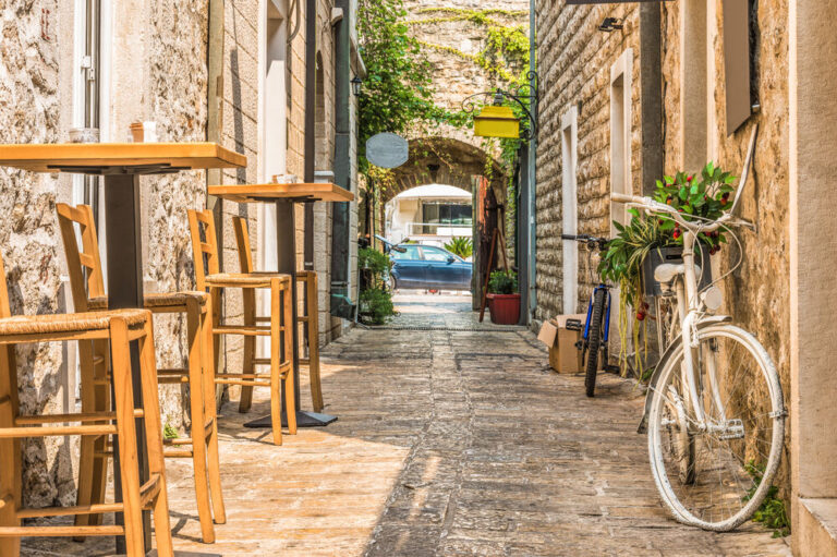 Cozy alley with a cafe in Budva Old Town