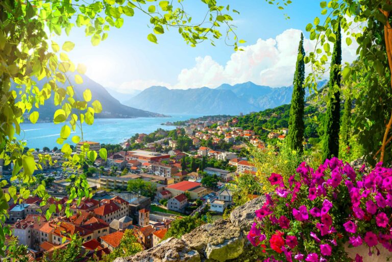 Scenic view of Kotor Bay and town in Montenegro