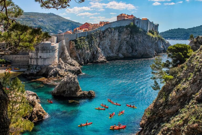 Kayaking near ancient city walls on the Adriatic coast