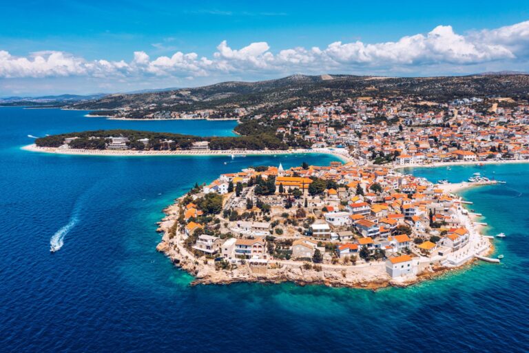 Aerial view of Sibenik, Croatia on the Dalmatian Coast