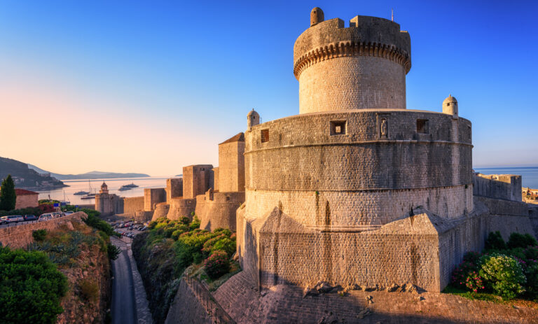 Dubrovnik city walls at sunset