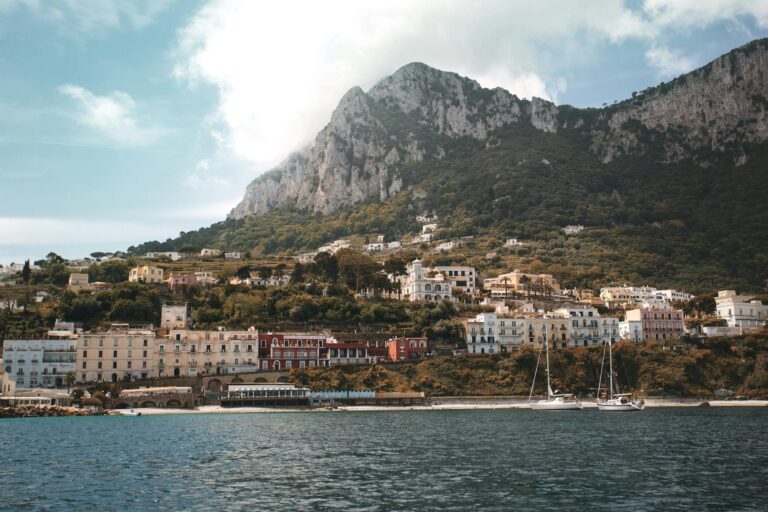 Scenic view of Capri Island with mountains and buildings