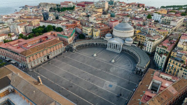 Aerial view of Piazza del Plebiscito in Naples, Italy.