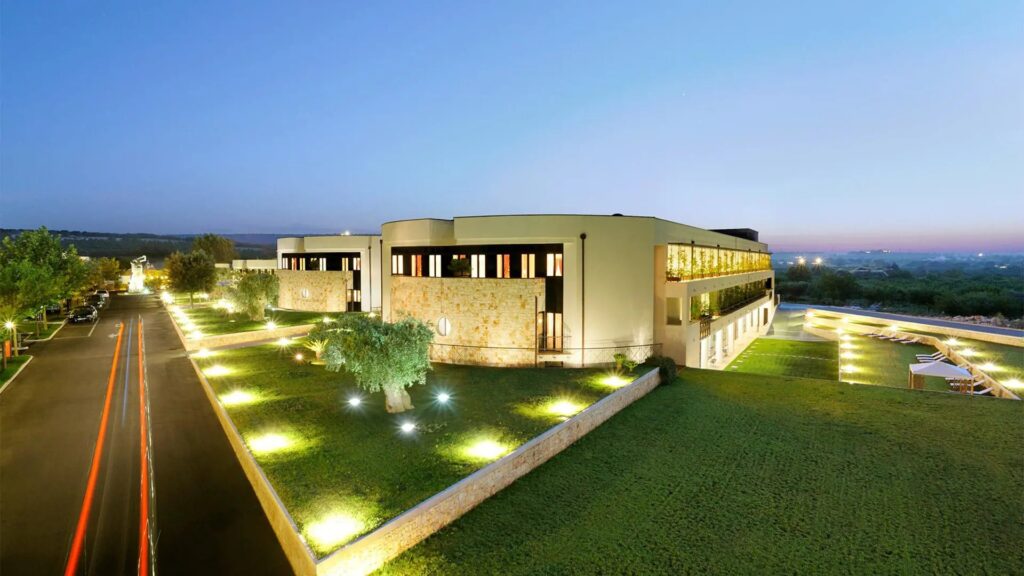 Luxury hotel in Italian countryside at evening