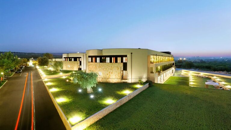 Luxury hotel in Italian countryside at evening