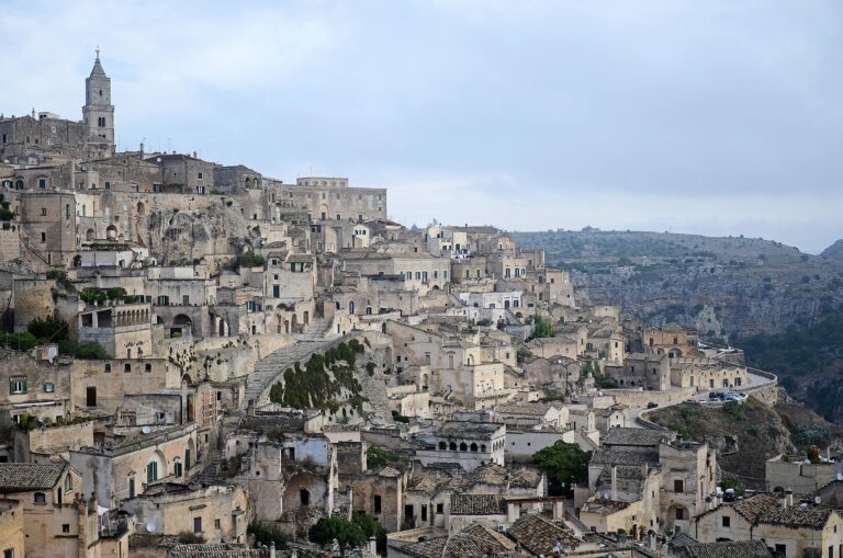 Ancient stone buildings in Matera, Italy.